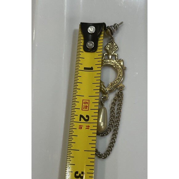 Vtg Filagree Victorian Art Nouveau Style Ornate Pendulum Pearl Dangle Earrings - Picture 3 of 4